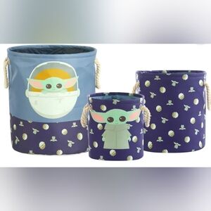 Star Wars The Mandalorian Grogu Yoda Kids Fabric Round Nestable Storage Bin Set